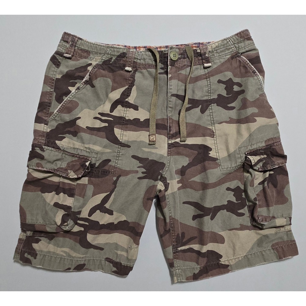 Carbon Jean Mens Cargo Shorts 38 Camo Drawstring Utility Pockets Cotton Distress